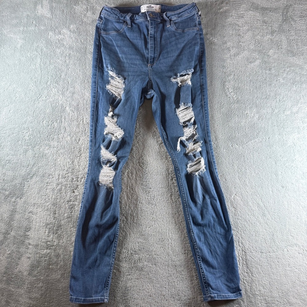 Hollister Curvy Ultra High-Rise Jean Legging Blue Distressed Jeans 13R W31 L28